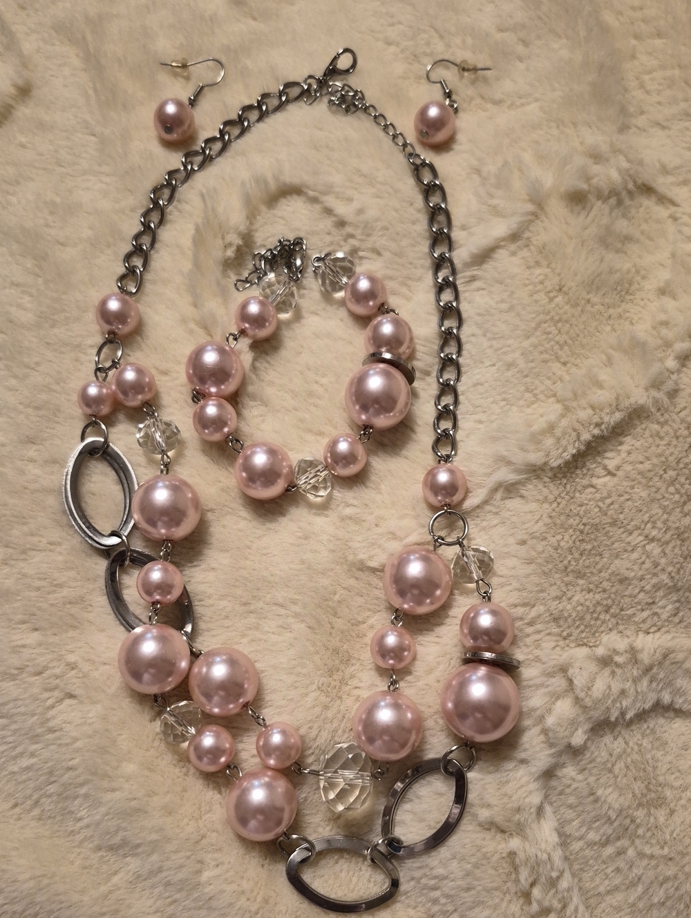 Elegant Pink Pearl Statement Necklace & Earring Set